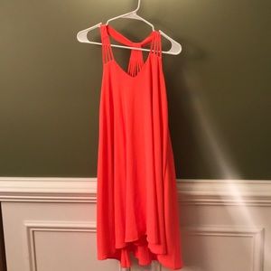 Sequin Hearts - Small - tank dress, neon orange